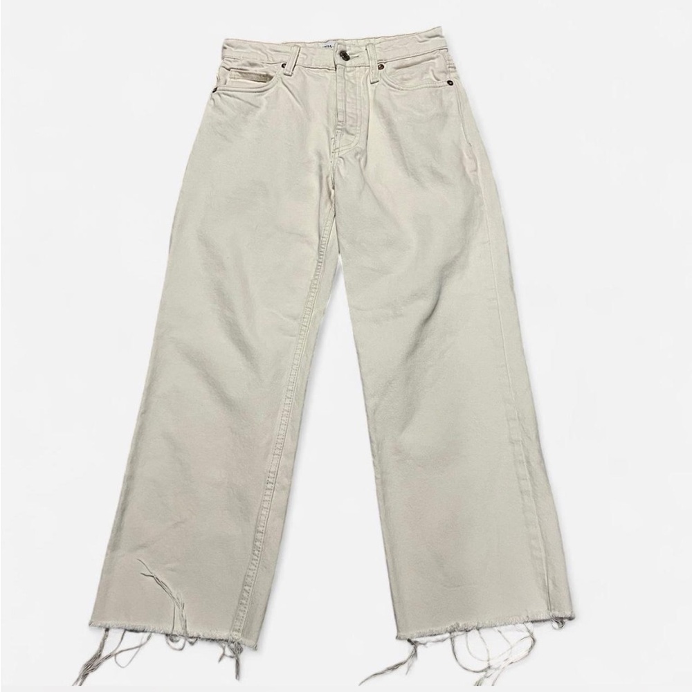 Zara The Grunge Jeans wide Leg Ankle Crop, Frayed Hem, Mid Rise, Button Fly Sz 0